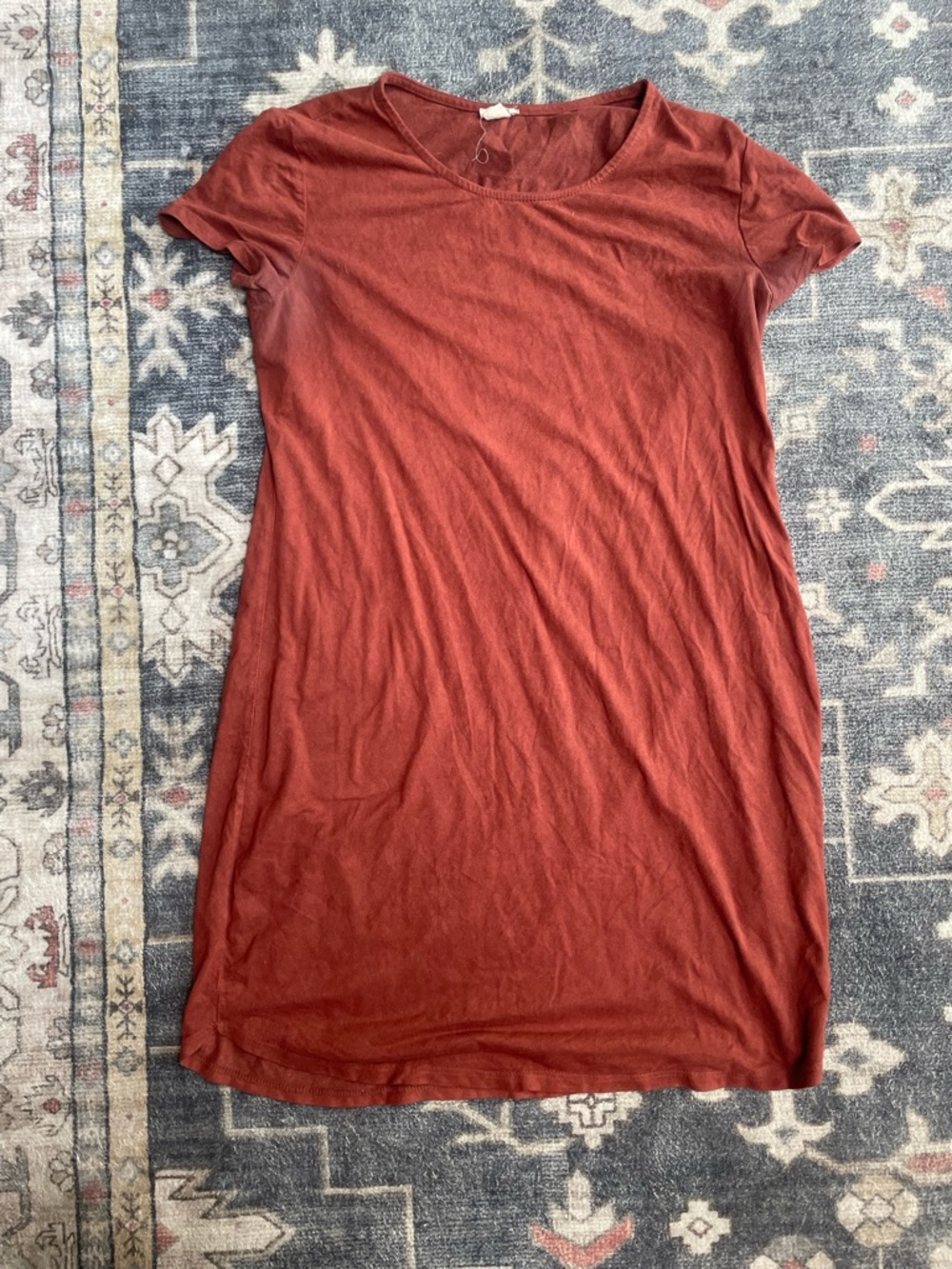 Garage Short-Sleeve Scoop Neck Tunic in Rust